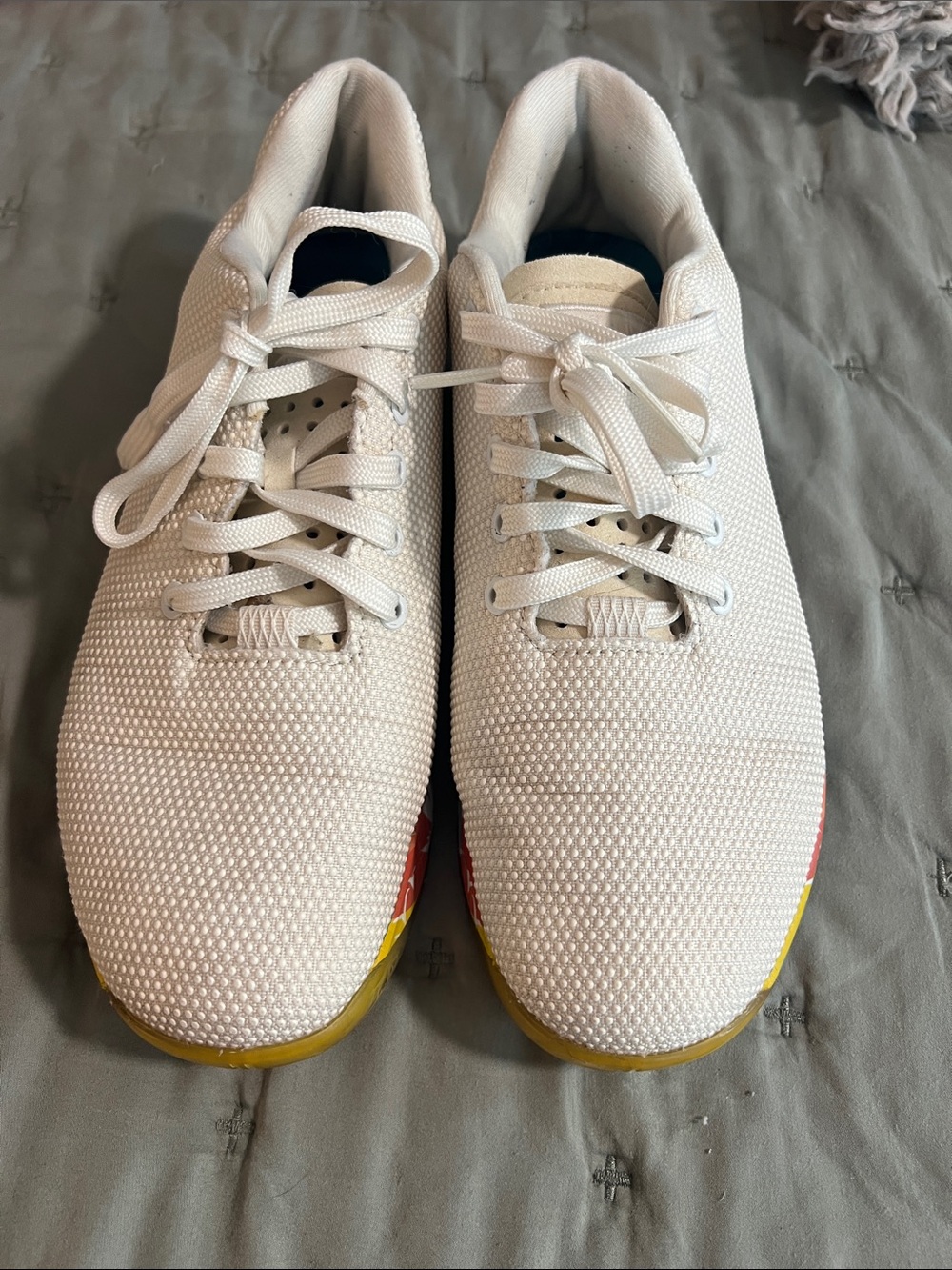 NOBULL Off-White Knit Trainers with Rainbow Accent Sole - Picture 3 of 8